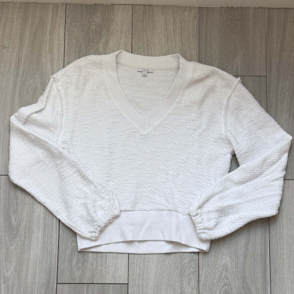 JOE'S Jeans The Carolyn Slubby Deep-V Sweatshirt White Size Small